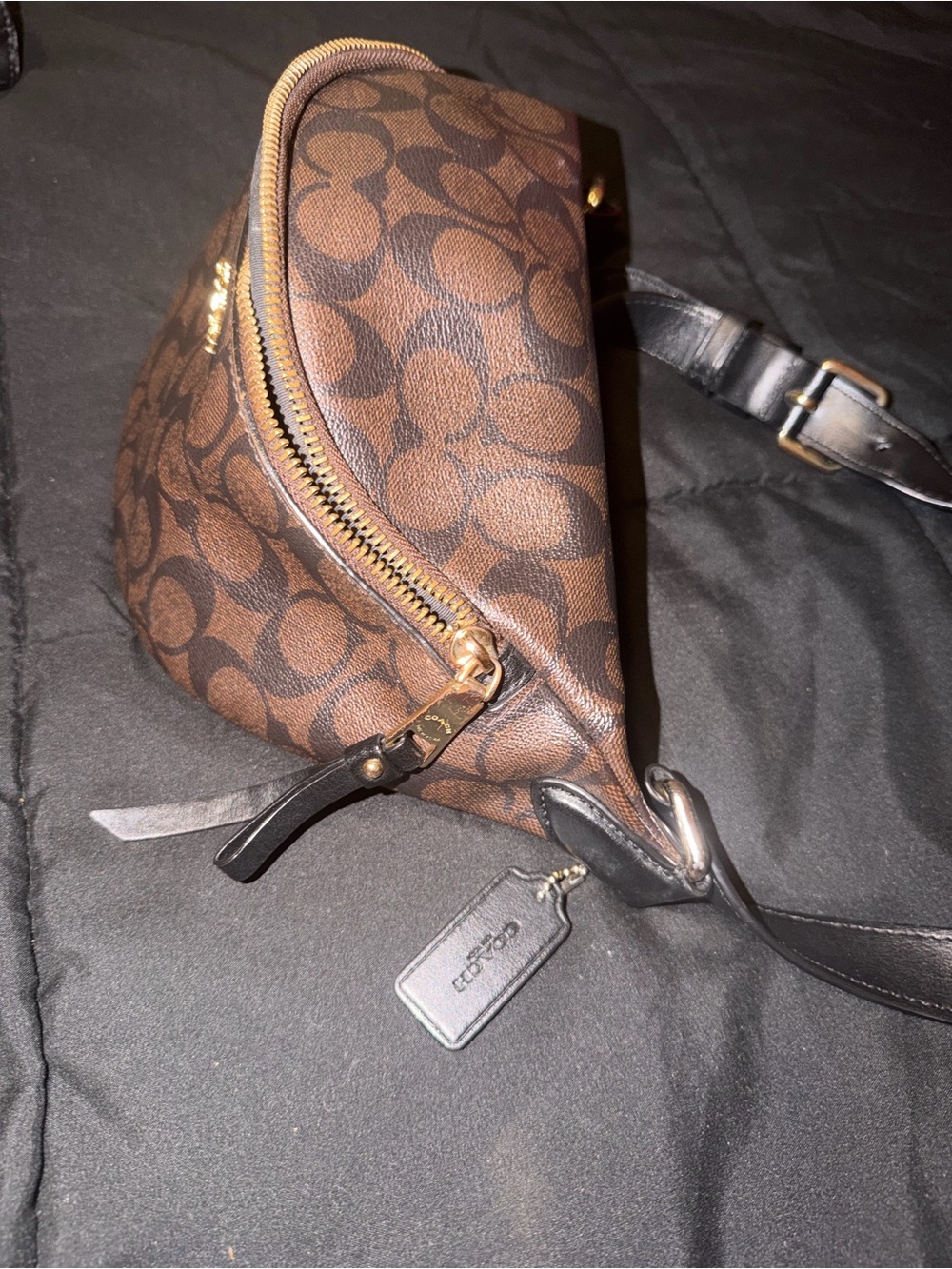 Coach Brown Signature Canvas Belt Bag with Black Strap - Picture 5 of 7